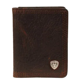 Ariat Rowdy Brown Bi-fold Wallet w/ Flip & Small Shield Logo A35120282