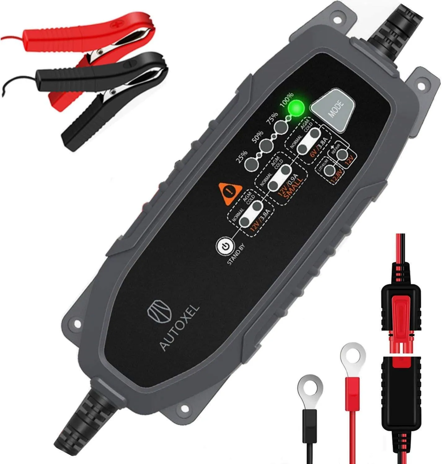 AUTOXEL Trickle Battery Charger for Car Motorcycle 3.8A 6/12V Automotive Battery Maintainer 8 Modes for Vehicle with SLA/WET/MF/FLOODED/GEL/VRLA/AGM/EFB/CA/Lead-acid/LiFePO4/Lithium-ion Batteries