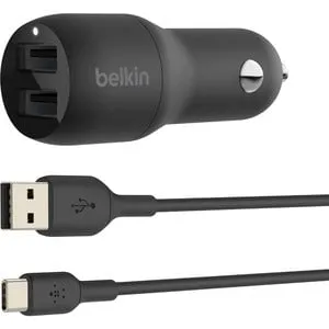 Belkin BoostCharge Dual USB-A Car Charger 24W, USB-A to USB-C Cable