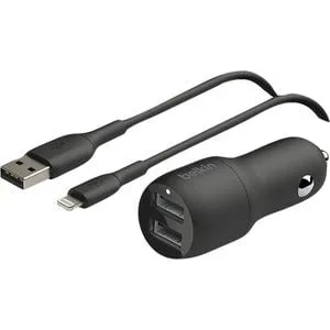 Belkin BoostCharge Dual USB-A Car Charger 24W, USB-A to USB-C Cable