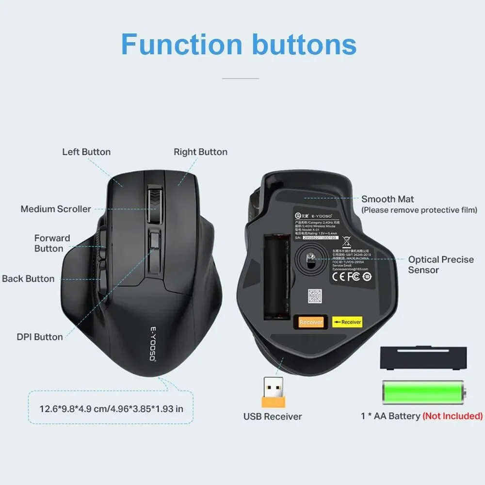 Best Gaming Mouse for Big Hands | E-YOOSO-PAW3212 4800 DPI 5 Buttons