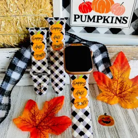 Black Plaid Happy Fall Y'all  Print Silicone Band For Apple Watch