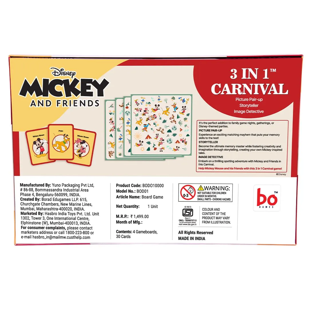 BO GamesCarnival Board & Card Game Mickey and Friends | 3 Games in one Box for Kids | Ages 3 and Up