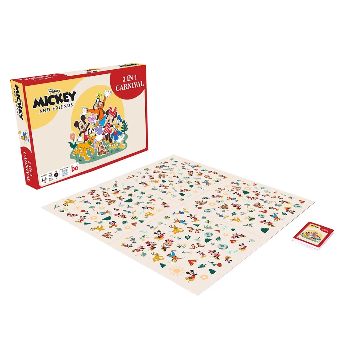 BO GamesCarnival Board & Card Game Mickey and Friends | 3 Games in one Box for Kids | Ages 3 and Up