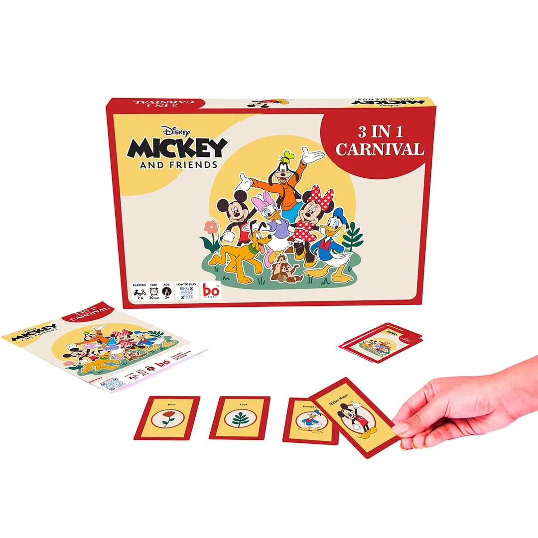 BO GamesCarnival Board & Card Game Mickey and Friends | 3 Games in one Box for Kids | Ages 3 and Up