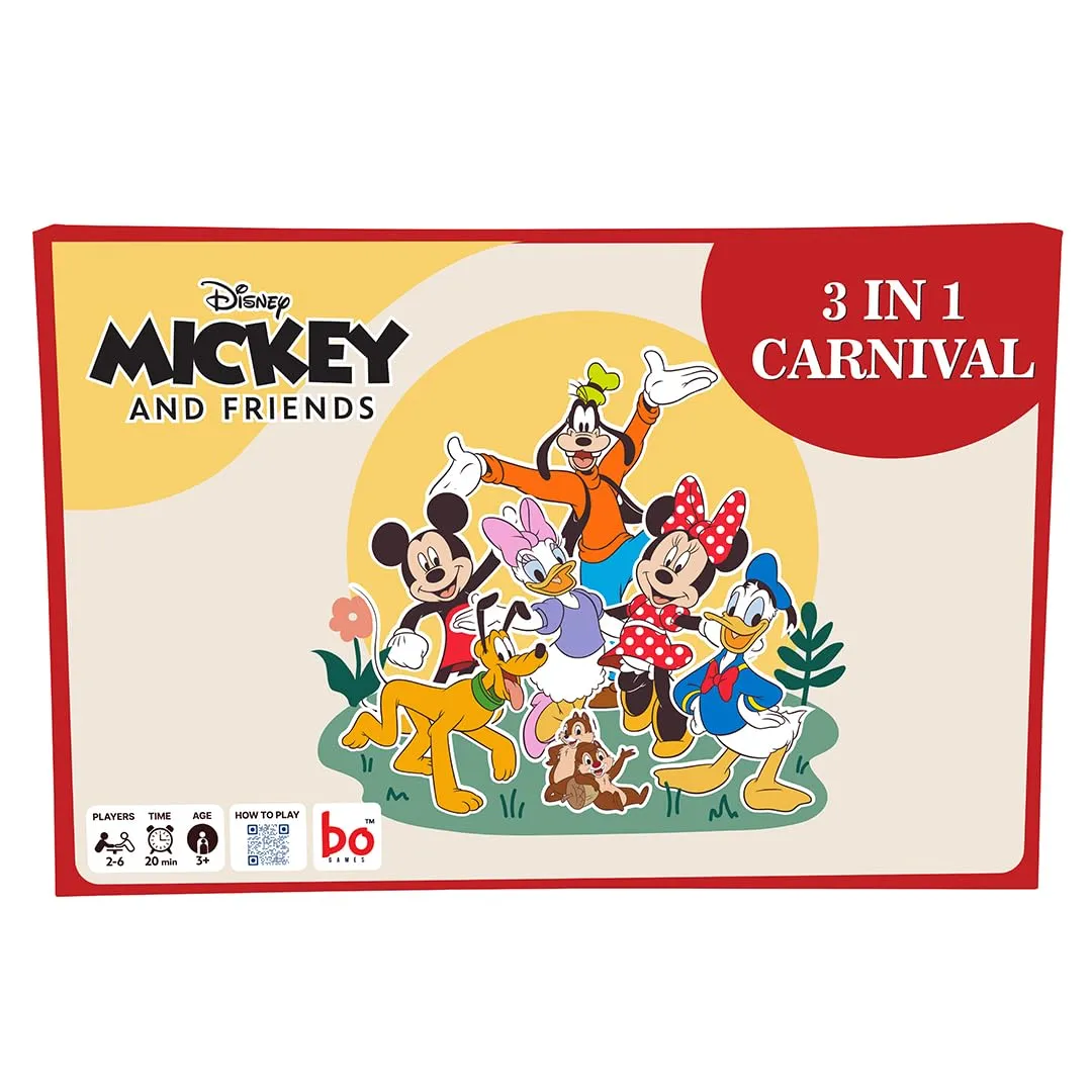 BO GamesCarnival Board & Card Game Mickey and Friends | 3 Games in one Box for Kids | Ages 3 and Up