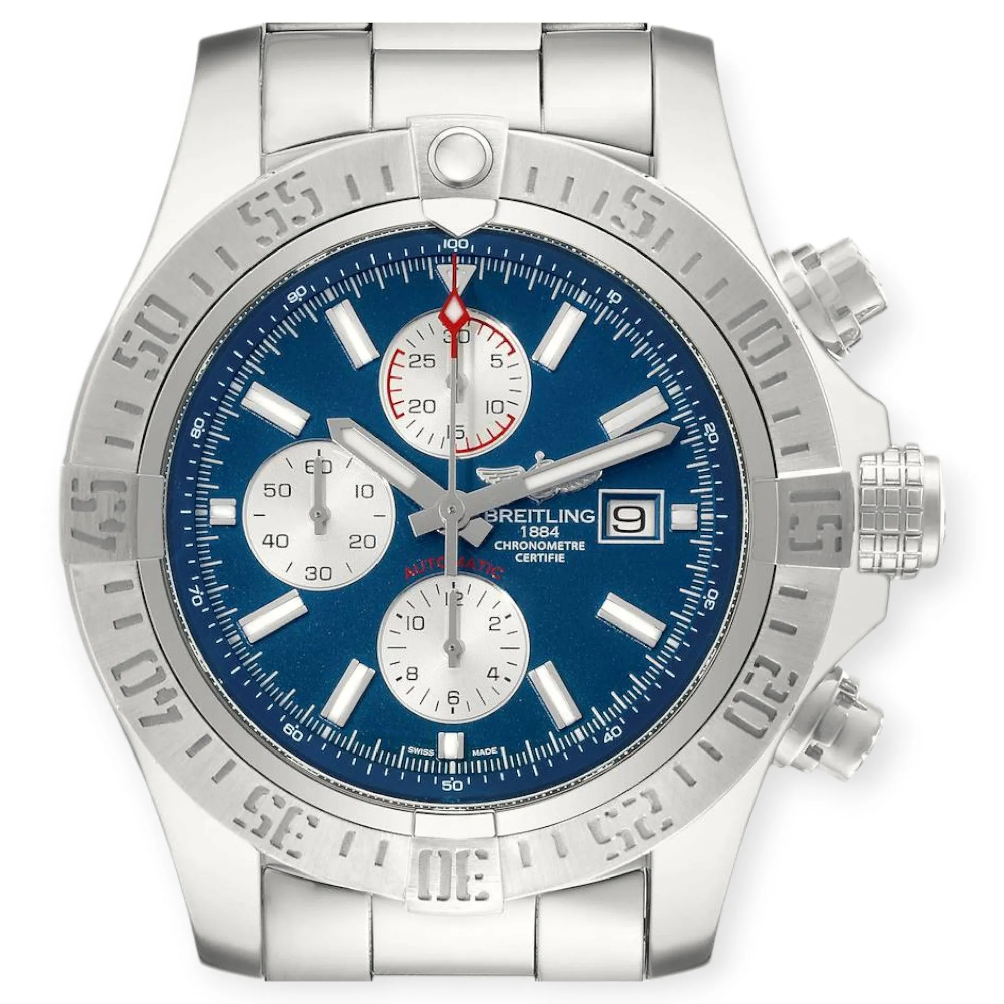 Breitling Aeromarine Super Avenger A13371 Blue Dial Steel Mens Watch