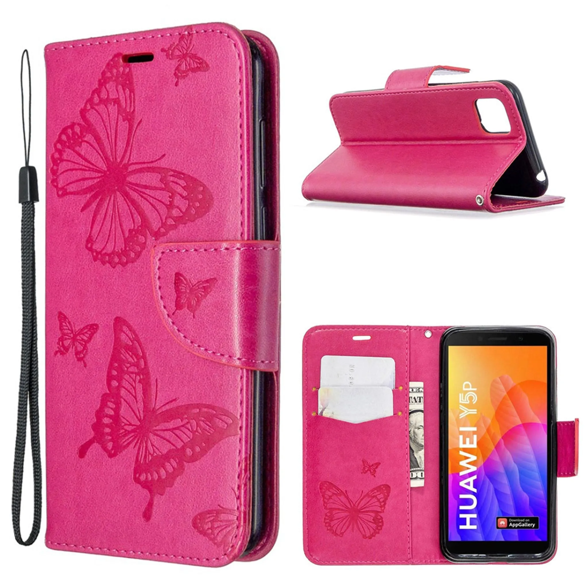 Butterfly Huawei Y5p / Honor 9S flip case - Rose