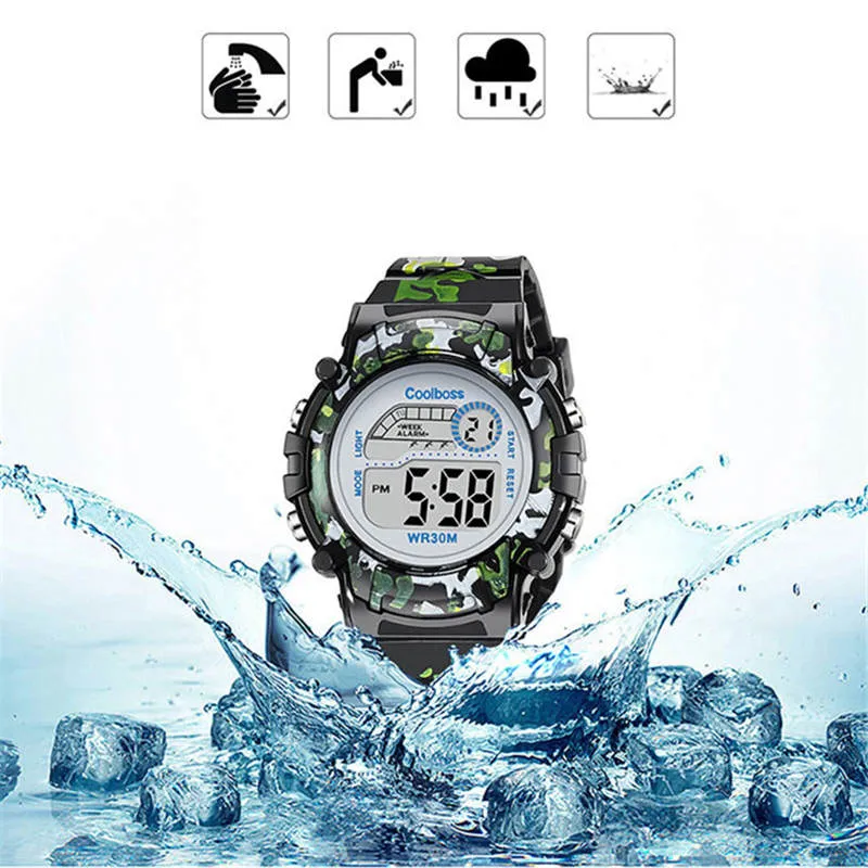 Camouflage Watches Children Watch Led Digital Wristwatch Kids Boys Girs Students Clock Waterproof Sport Gift Relojes Army Green