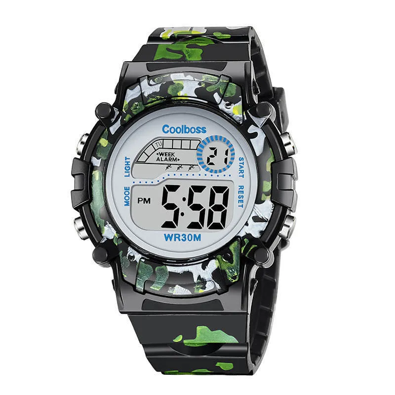 Camouflage Watches Children Watch Led Digital Wristwatch Kids Boys Girs Students Clock Waterproof Sport Gift Relojes Army Green