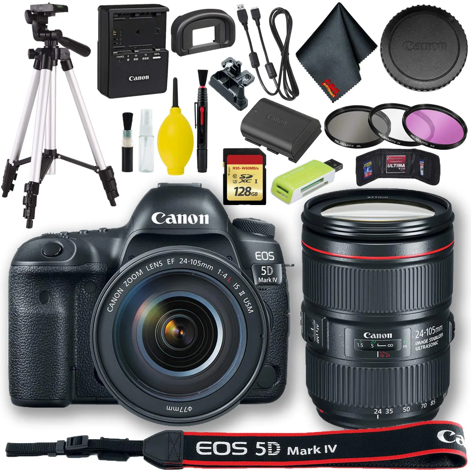 Canon EOS 5D Mark IV DSLR Camera with 24-105mm f/4L II Lens (International Model)   128GB Standard Bundle