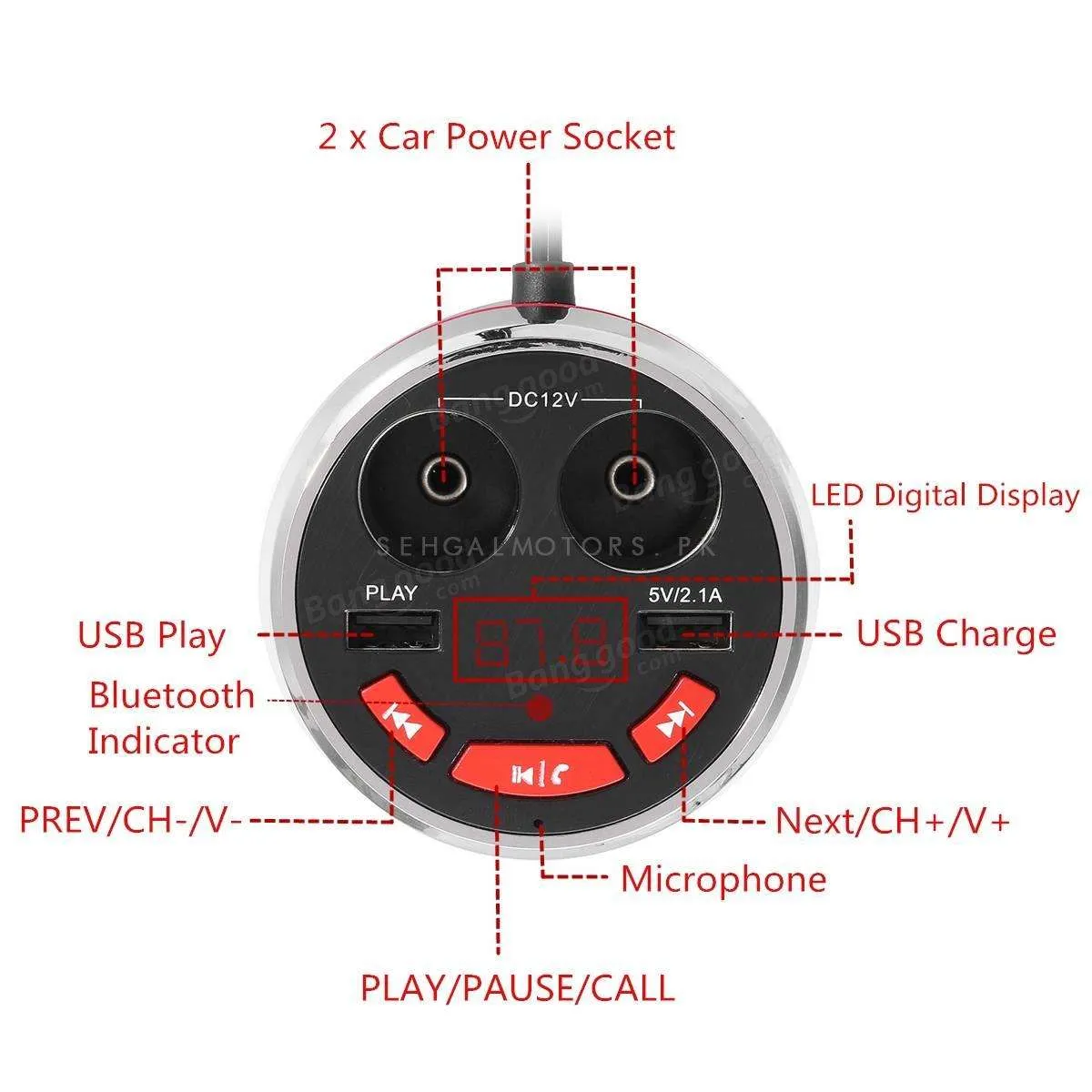 Car 3.1A Mobile Charger Bluetooth USB - Multi-Functional Cigarette Lighter |  MP3 Player for Music Streaming Via Bluetooth on FM supported DVD or CD