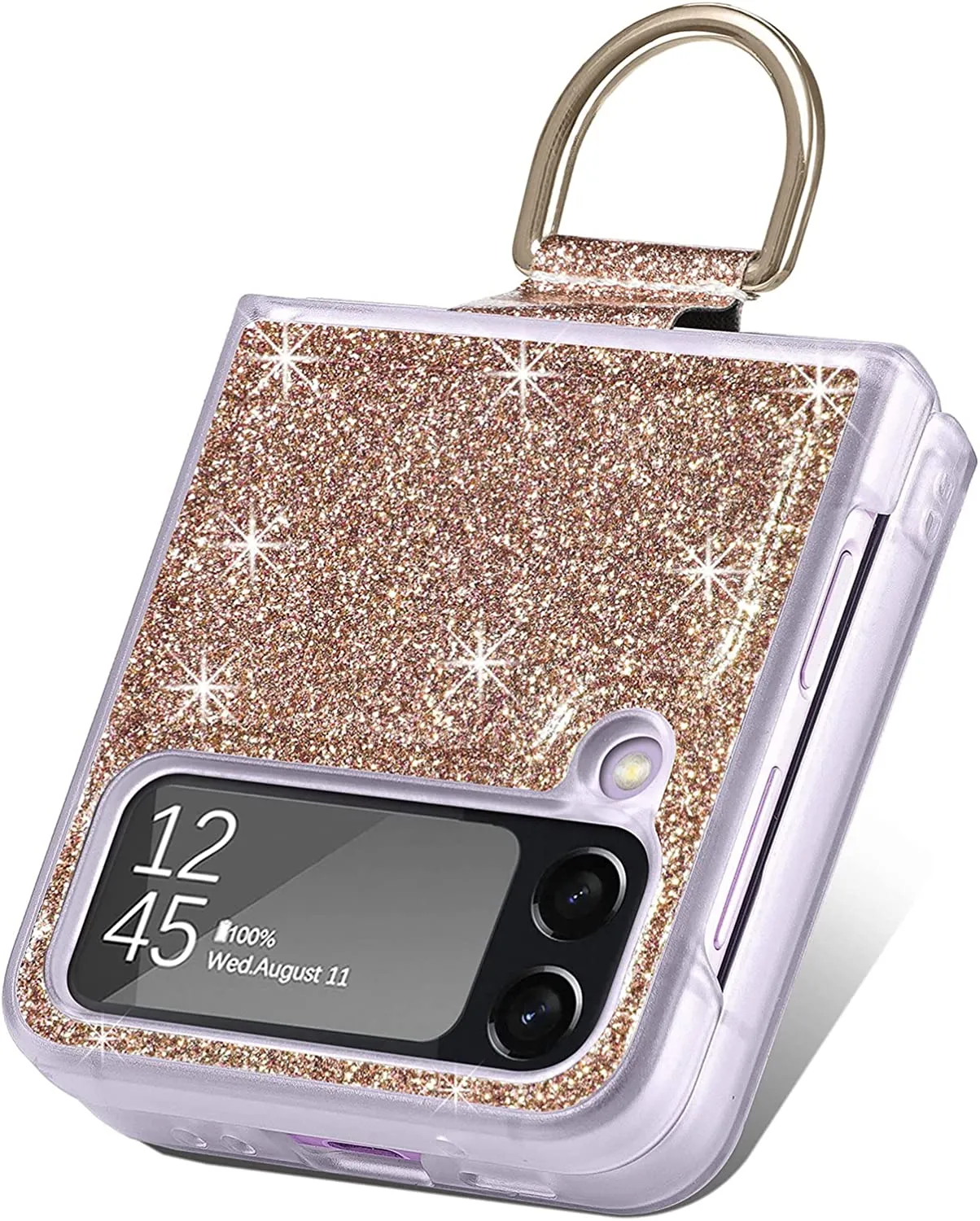 Case Ring Samsung Galaxy Z Flip 4 Luxury Glitter Shiny PU Leather Gold