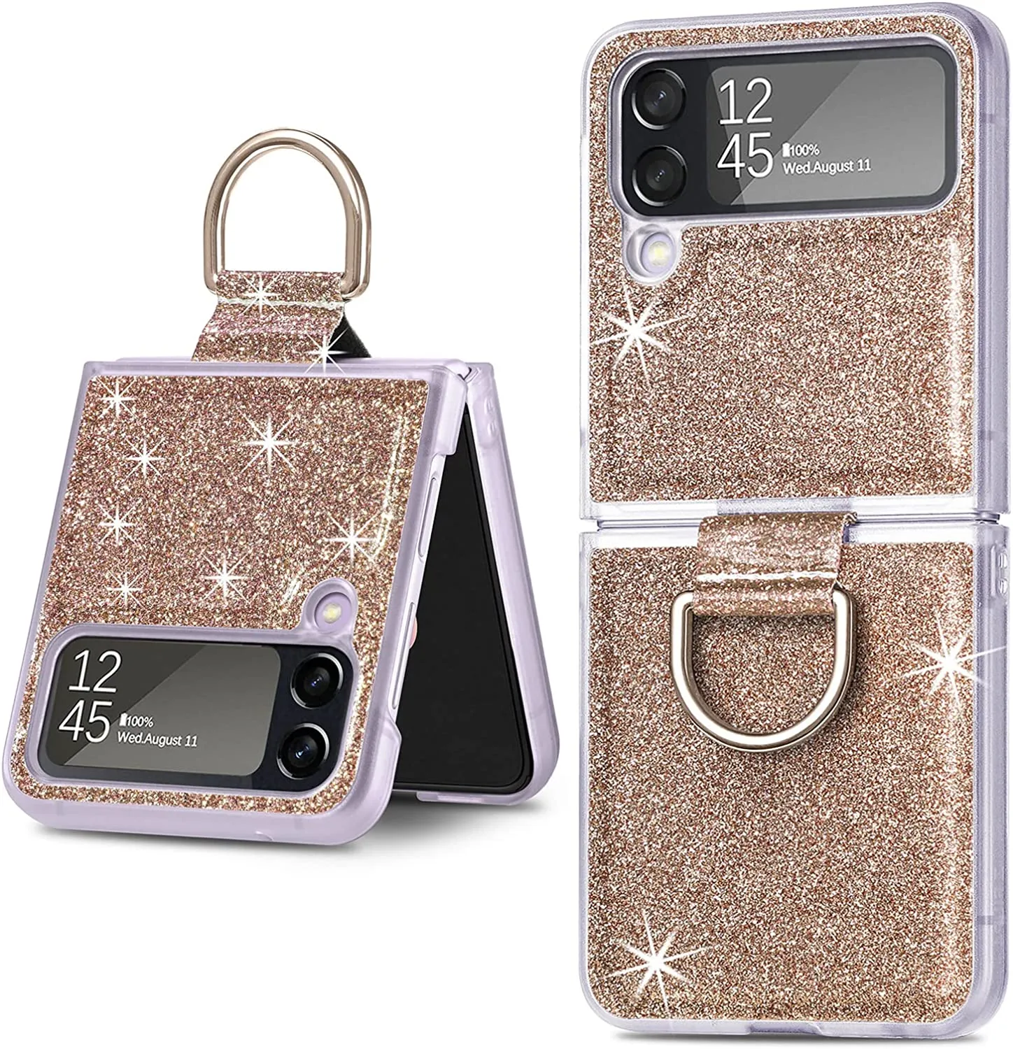 Case Ring Samsung Galaxy Z Flip 4 Luxury Glitter Shiny PU Leather Gold