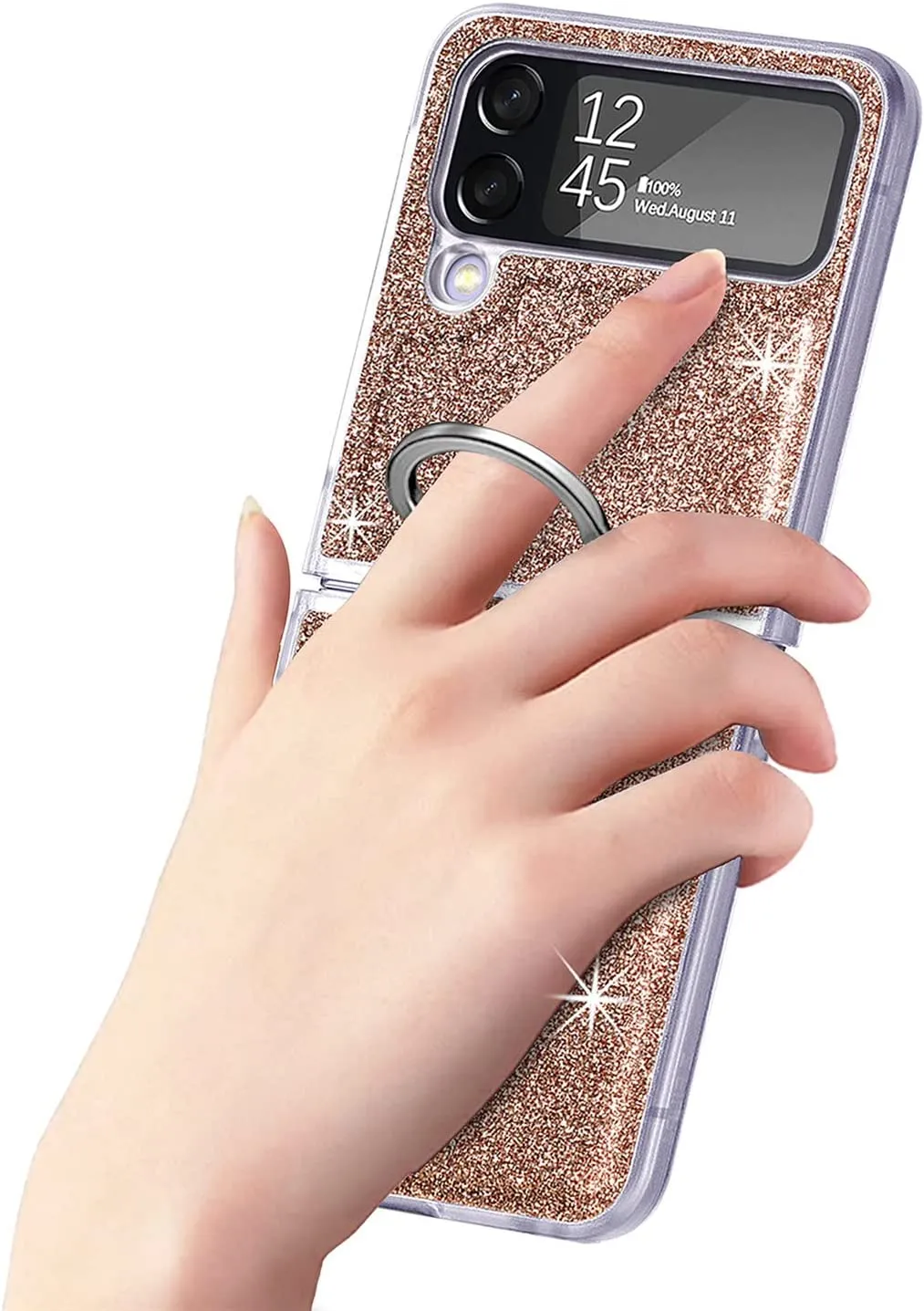 Case Ring Samsung Galaxy Z Flip 4 Luxury Glitter Shiny PU Leather Gold