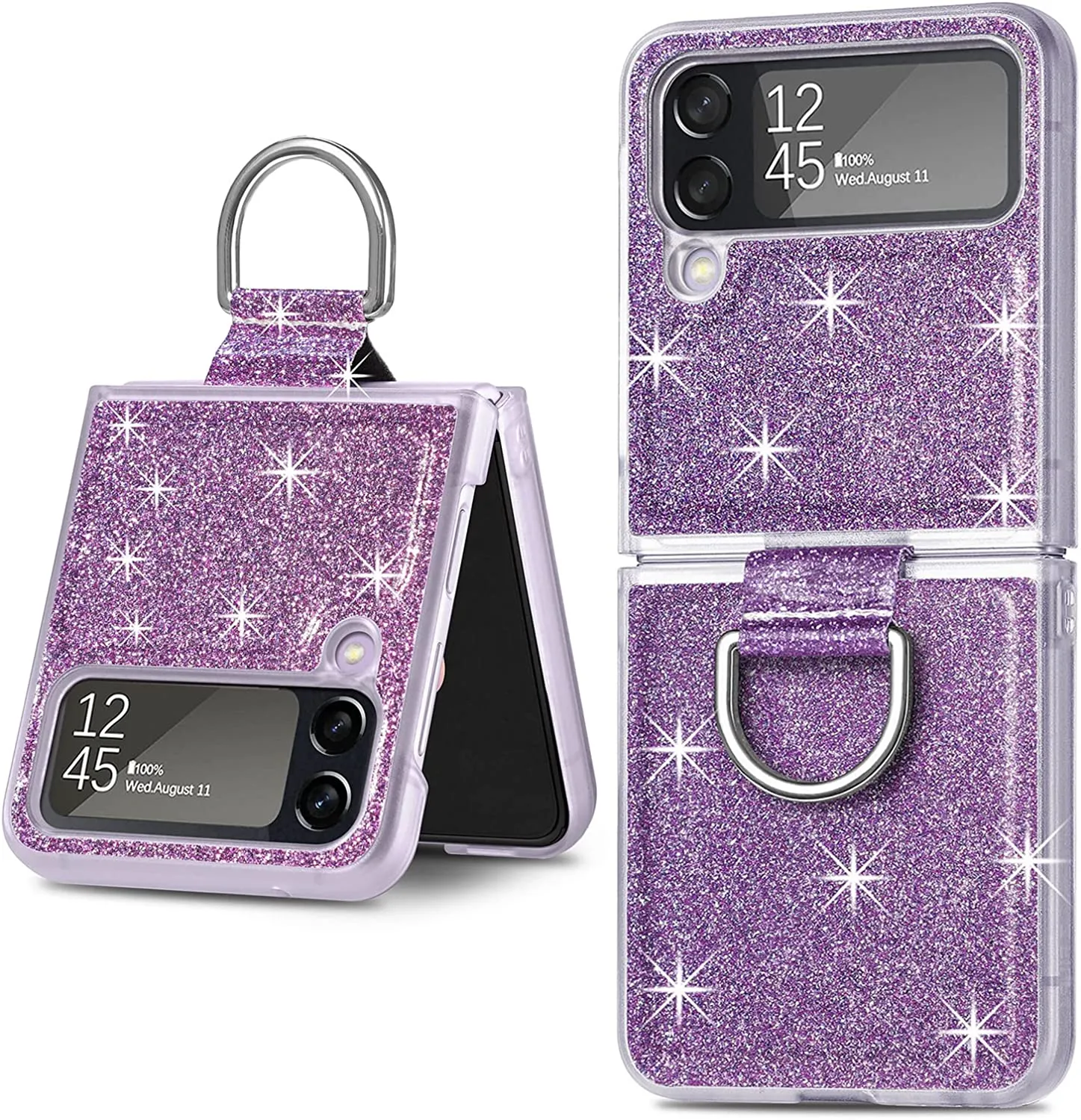 Case Ring Samsung Galaxy Z Flip 4 Luxury Glitter Shiny PU Leather Gold