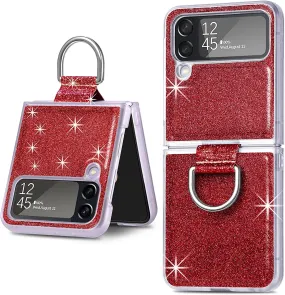 Case Ring Samsung Galaxy Z Flip 4 Luxury Glitter Shiny PU Leather Gold