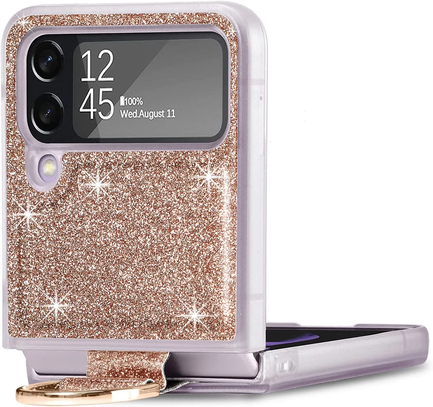 Case Ring Samsung Galaxy Z Flip 4 Luxury Glitter Shiny PU Leather Gold