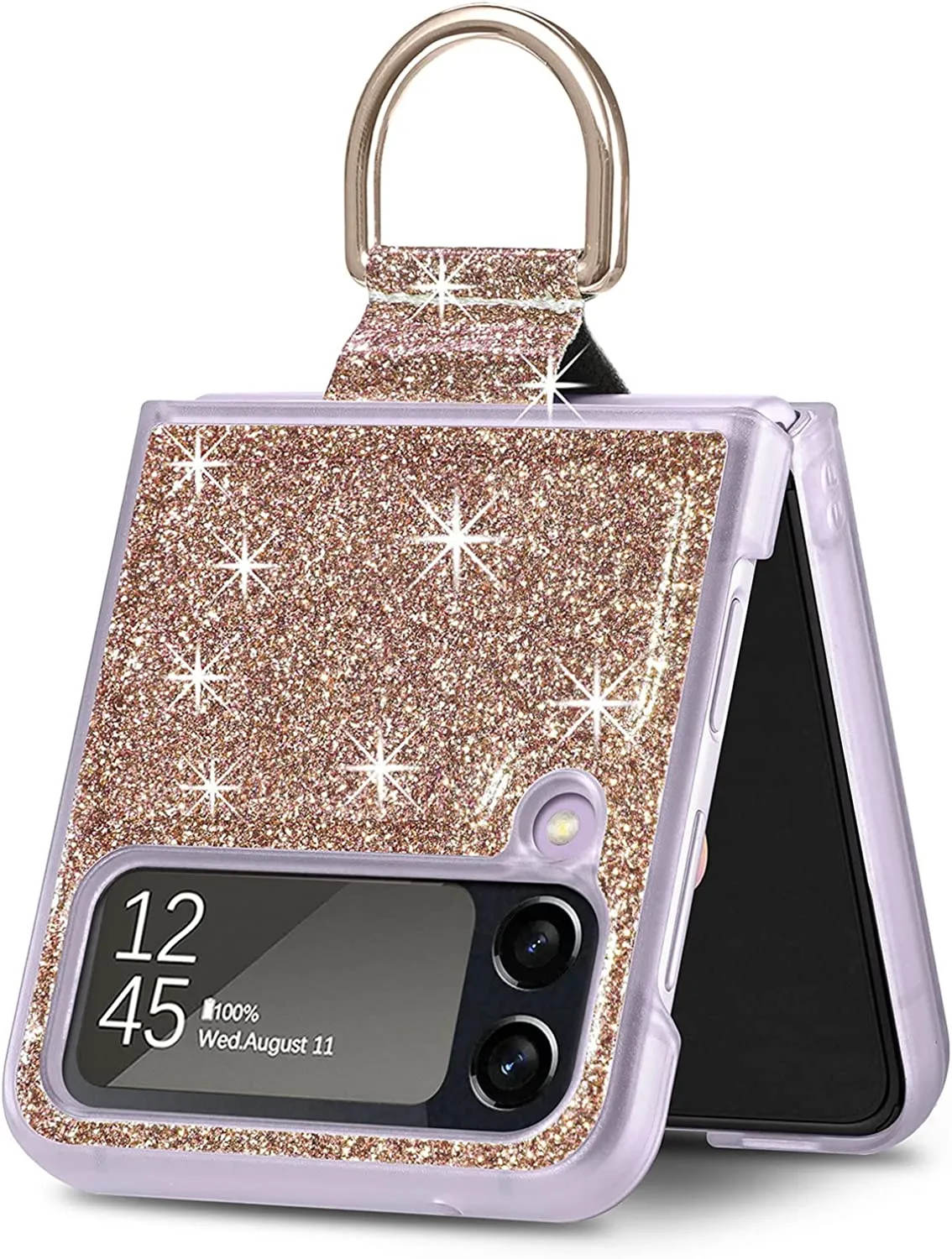 Case Ring Samsung Galaxy Z Flip 4 Luxury Glitter Shiny PU Leather Gold