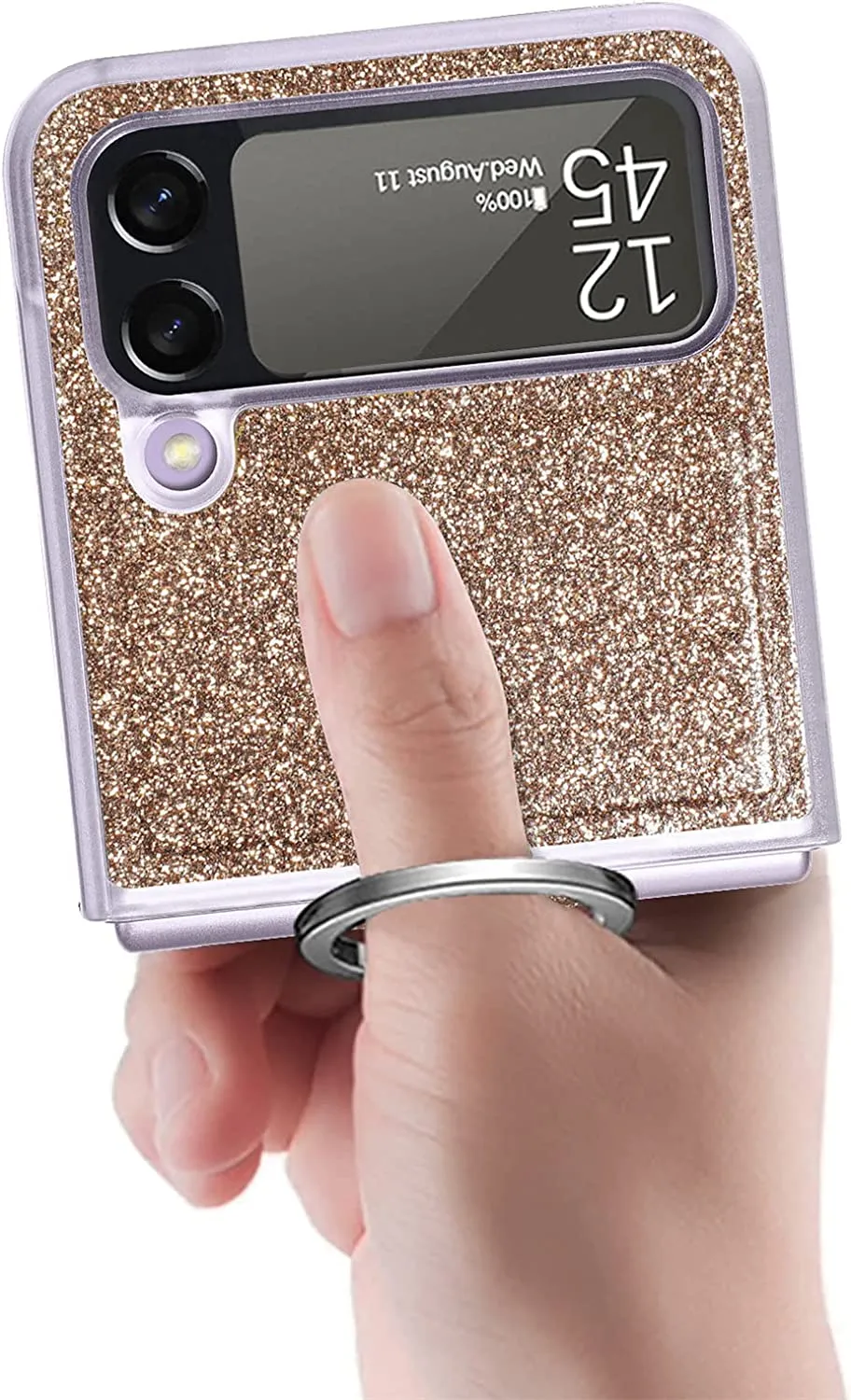 Case Ring Samsung Galaxy Z Flip 4 Luxury Glitter Shiny PU Leather Gold