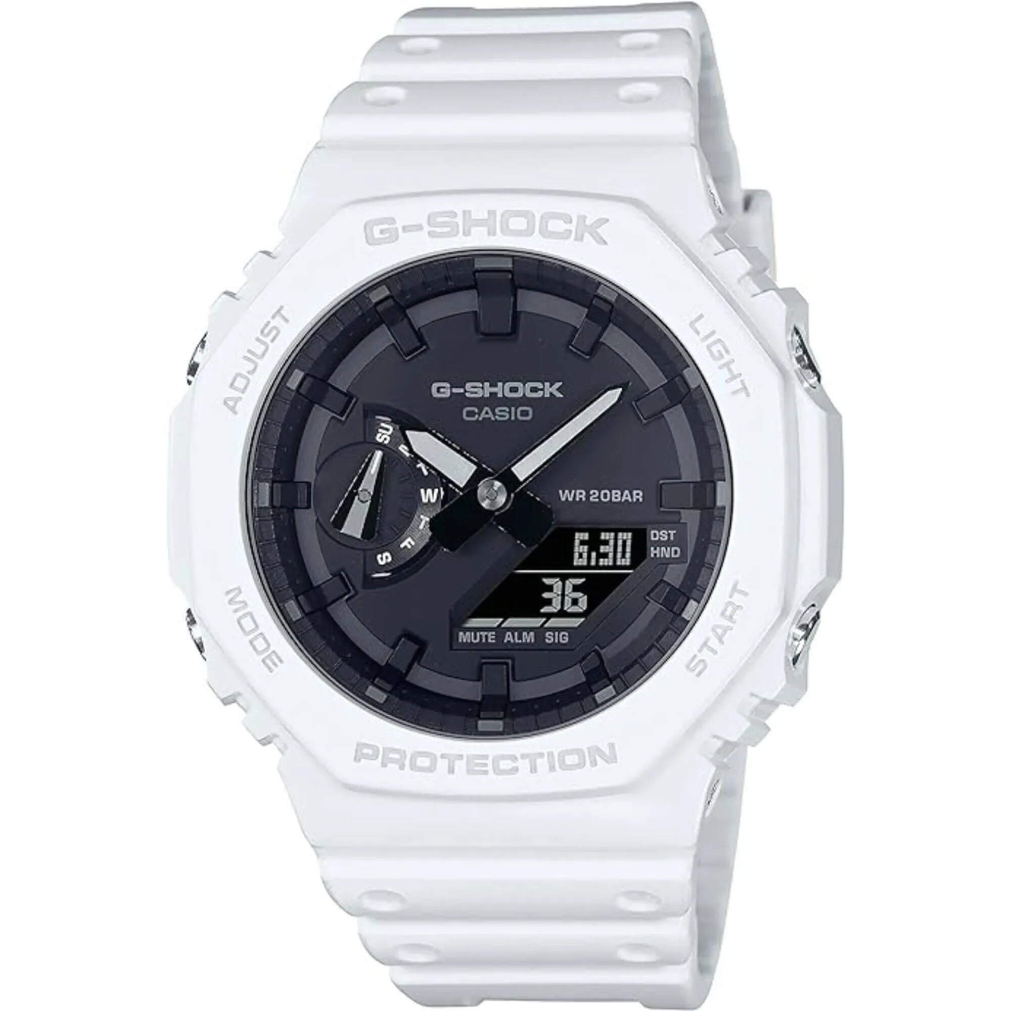 Casio Men's Ana Digi Watch - G-Shock 2100 Series Alarm White Resin Strap | GA2100-7A