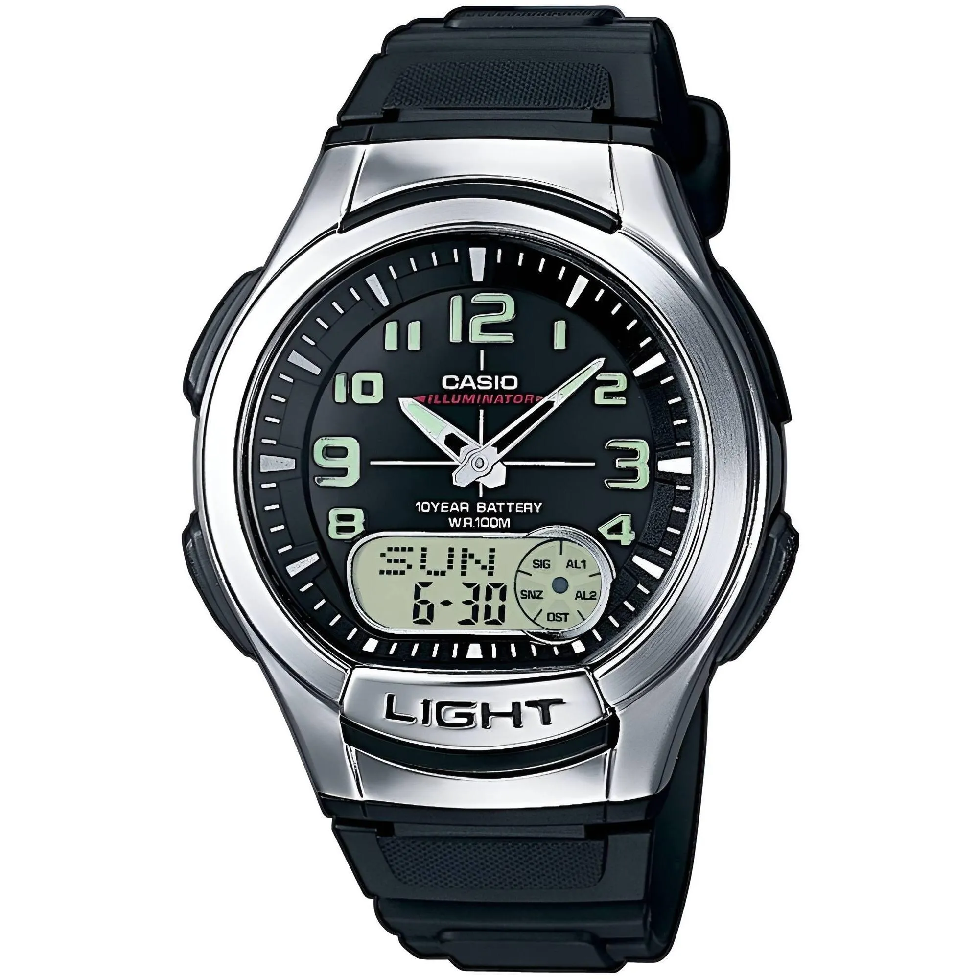 Casio Men's Watch - Databank World Time Black Resin Strap Analog Digital | AQ-180W-1B