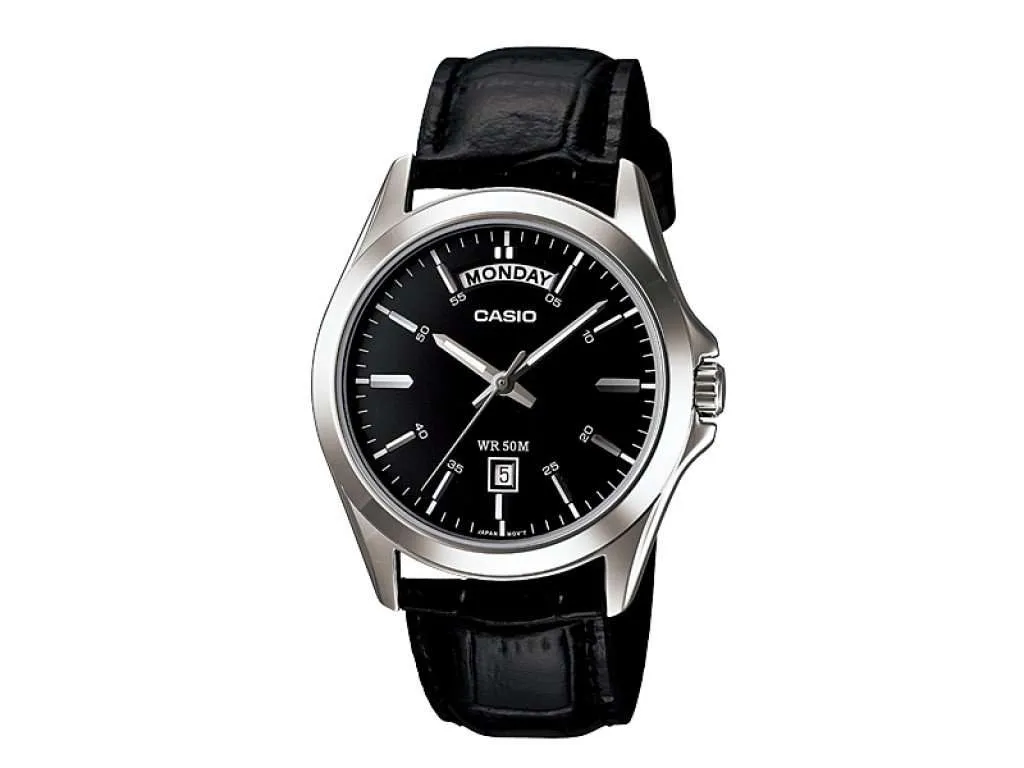 Casio MTP-1370L-1A Black Leather Strap Watch for Men