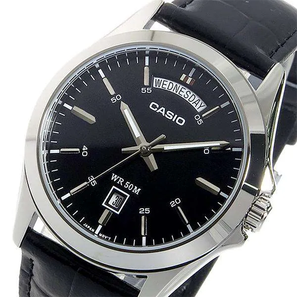 Casio MTP-1370L-1A Black Leather Strap Watch for Men