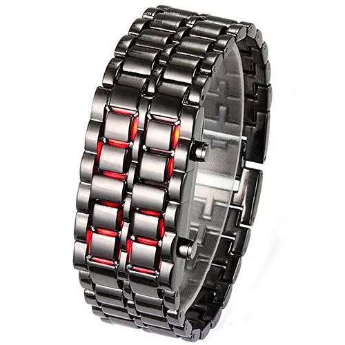 Casual watch Fashion Men Women Lava Iron Samurai Metal LED Faceless Bracelet Watch Wristwatch