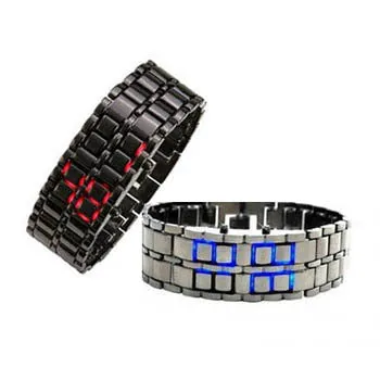 Casual watch Fashion Men Women Lava Iron Samurai Metal LED Faceless Bracelet Watch Wristwatch