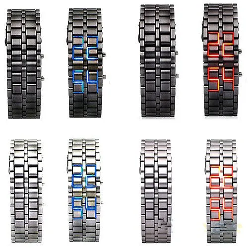 Casual watch Fashion Men Women Lava Iron Samurai Metal LED Faceless Bracelet Watch Wristwatch