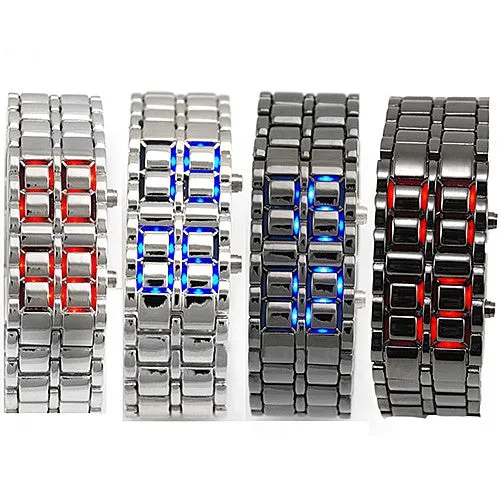 Casual watch Fashion Men Women Lava Iron Samurai Metal LED Faceless Bracelet Watch Wristwatch