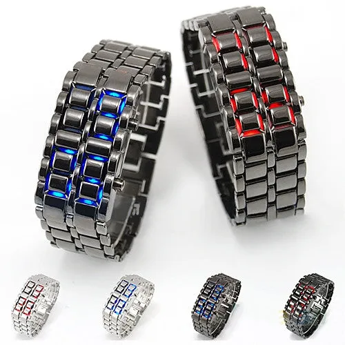 Casual watch Fashion Men Women Lava Iron Samurai Metal LED Faceless Bracelet Watch Wristwatch