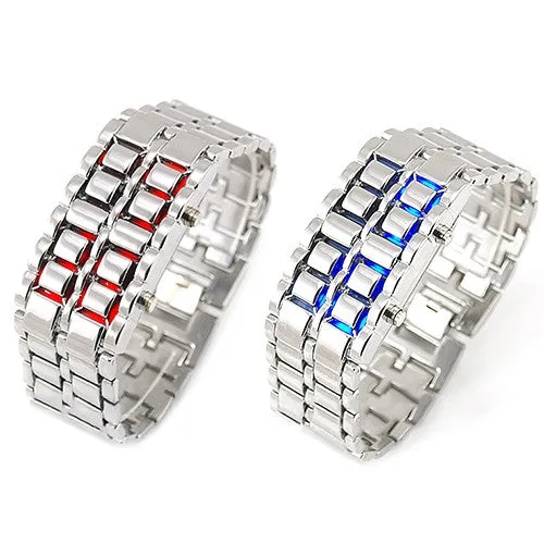 Casual watch Fashion Men Women Lava Iron Samurai Metal LED Faceless Bracelet Watch Wristwatch