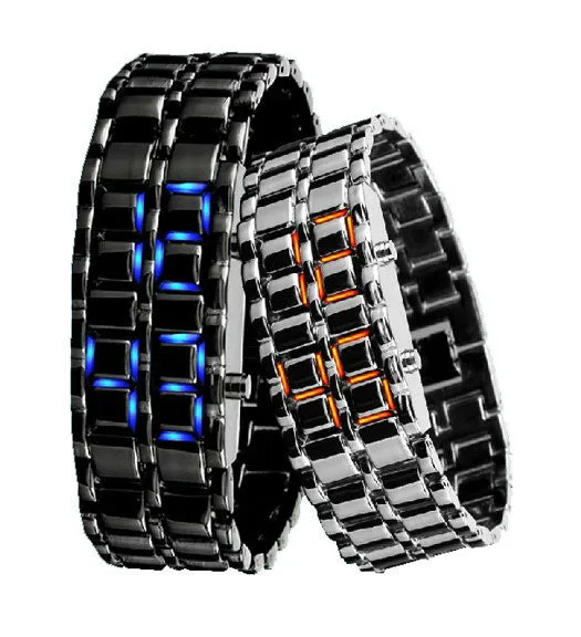 Casual watch Fashion Men Women Lava Iron Samurai Metal LED Faceless Bracelet Watch Wristwatch