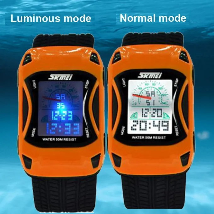 Children Watches Car Style LED Cartoon Digital Watch Jelly Silicone 50m Waterproof Swim Sports Wristwatches For Children