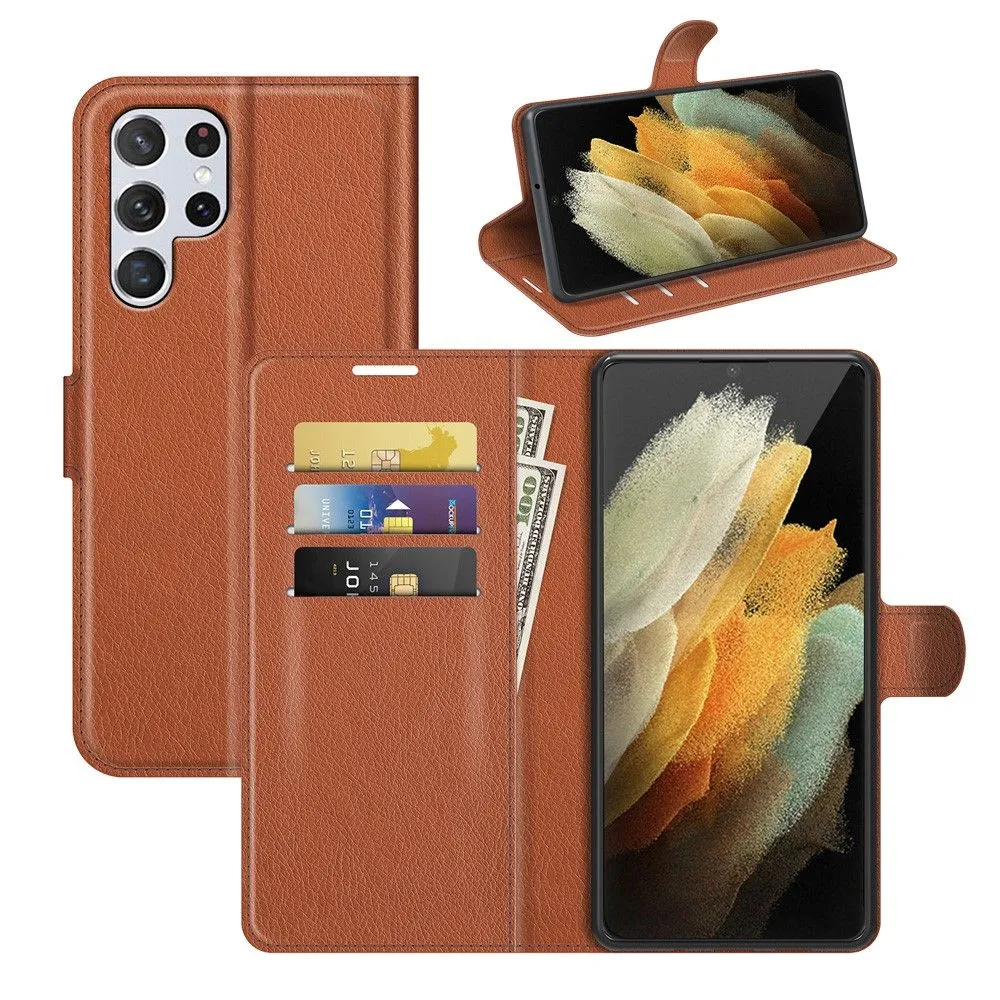 Classic Samsung Galaxy S22 Ultra flip case - Brown