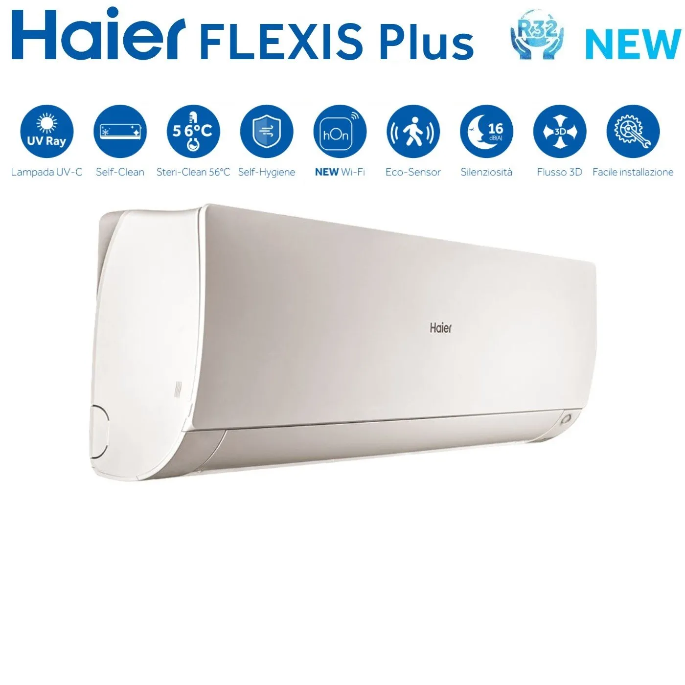 Climatizzatore Condizionatore Haier Quadri Split Inverter serie FLEXIS PLUS WHITE 7 12 12 12 con 4U75S2SR3FA R-32 Wi-Fi Integrato Colore Bianco 7000 12000 12000 12000