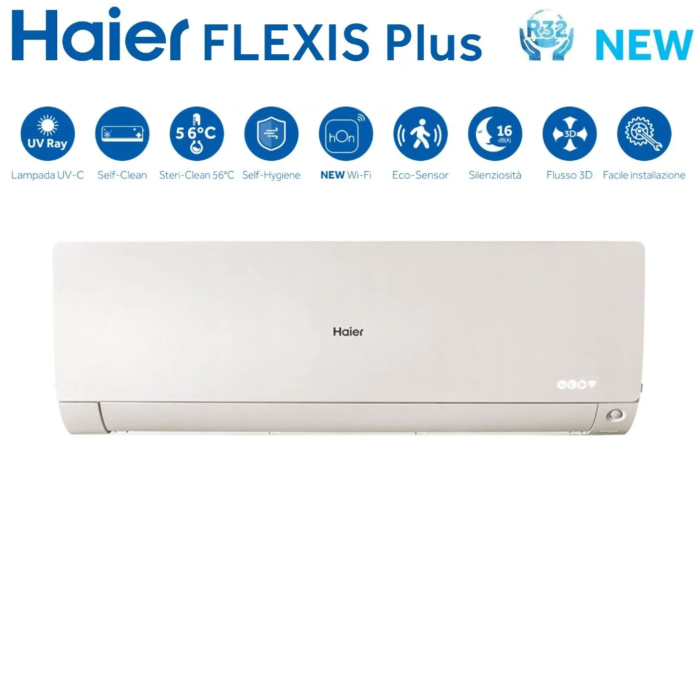 Climatizzatore Condizionatore Haier Quadri Split Inverter serie FLEXIS PLUS WHITE 7 12 12 12 con 4U75S2SR3FA R-32 Wi-Fi Integrato Colore Bianco 7000 12000 12000 12000