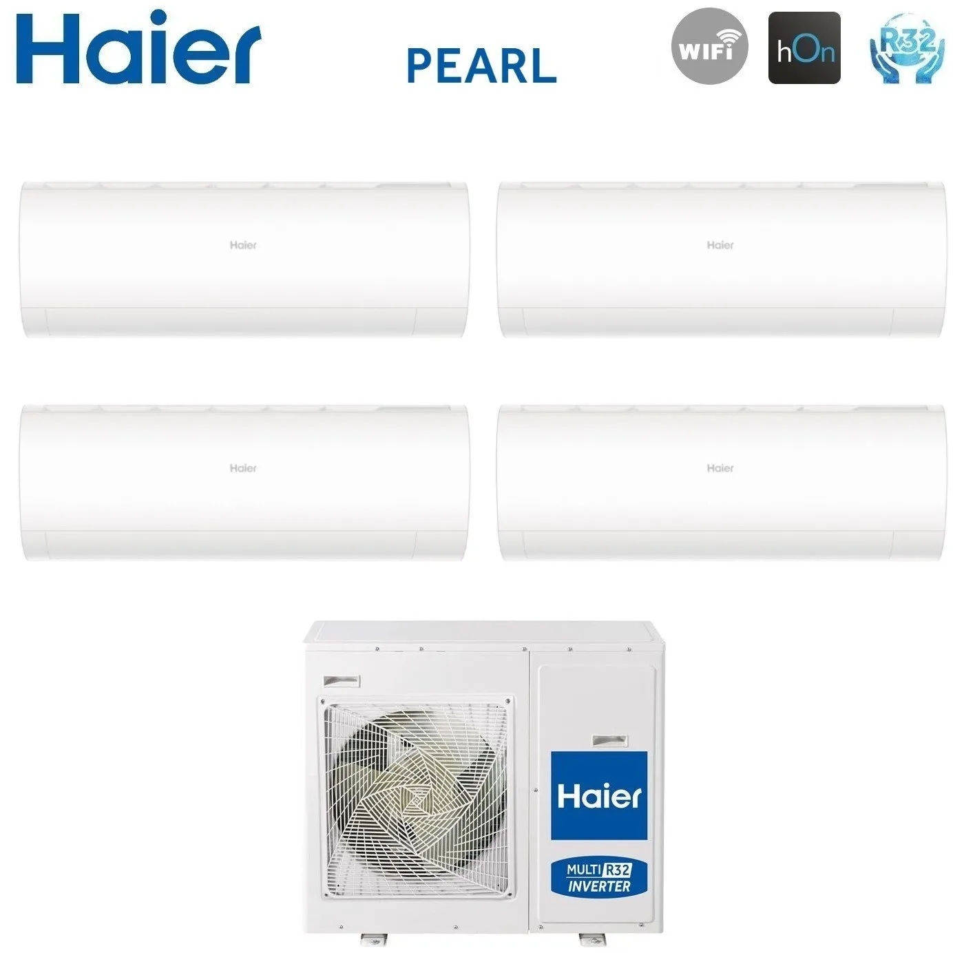 Climatizzatore Condizionatore Haier Quadri Split Inverter serie PEARL 7 7 7 7 con 4U75S2SR5FA R-32 Wi-Fi Integrato 7000 7000 7000 7000