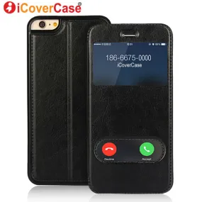 Coque for iPhone SE Cover Window View Case Flip Leather Fundas for iPhone 5 5s 7 6 6s Plus Huawei P8 Lite Nexus 6P Sony M4 Aqua