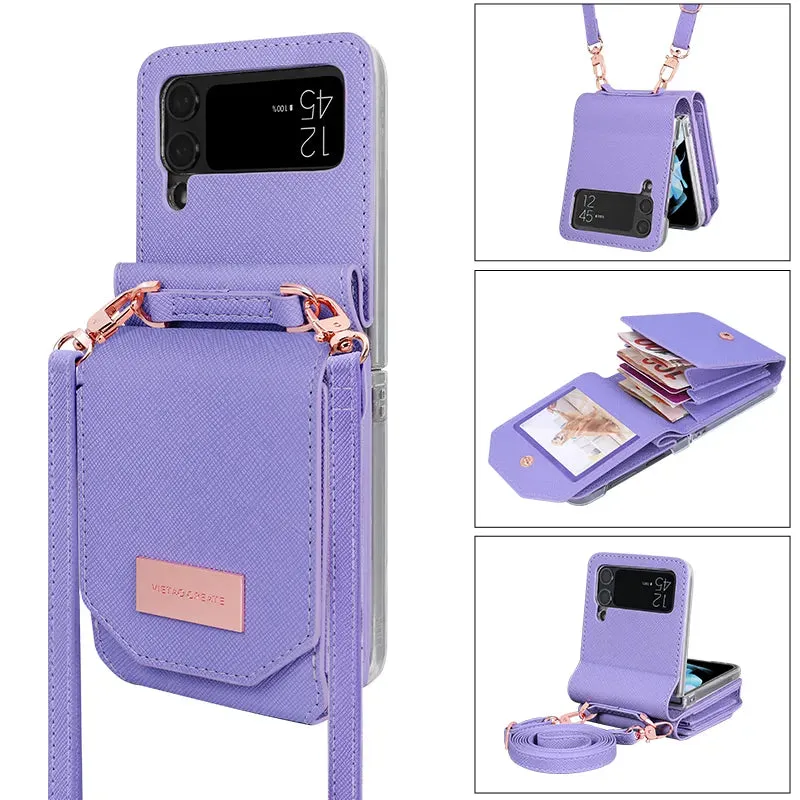 Crossbody Leather card slots wallet phone case for samsung galaxy