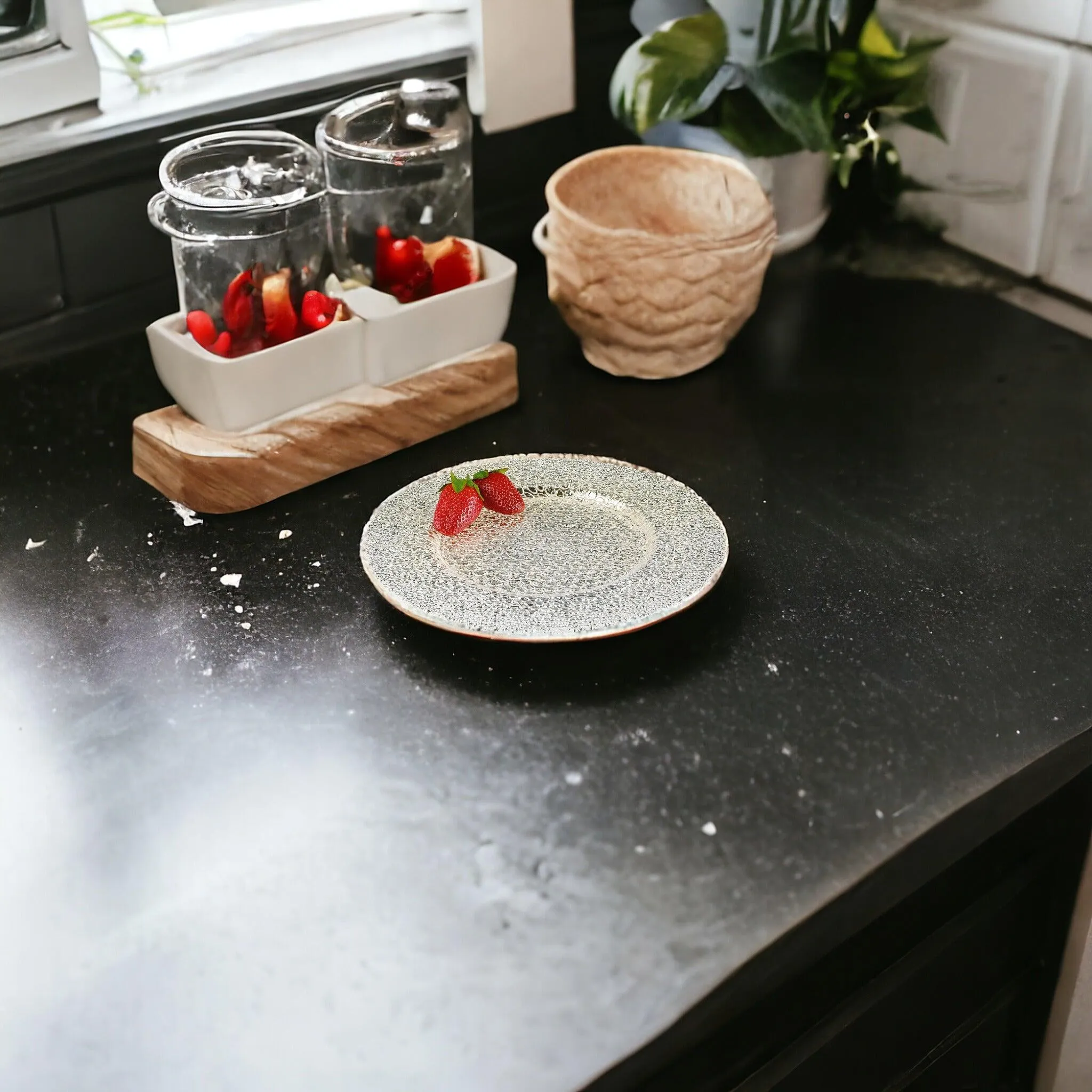 Crystal Silver Leaf Charger Plate | Snakeskin Design