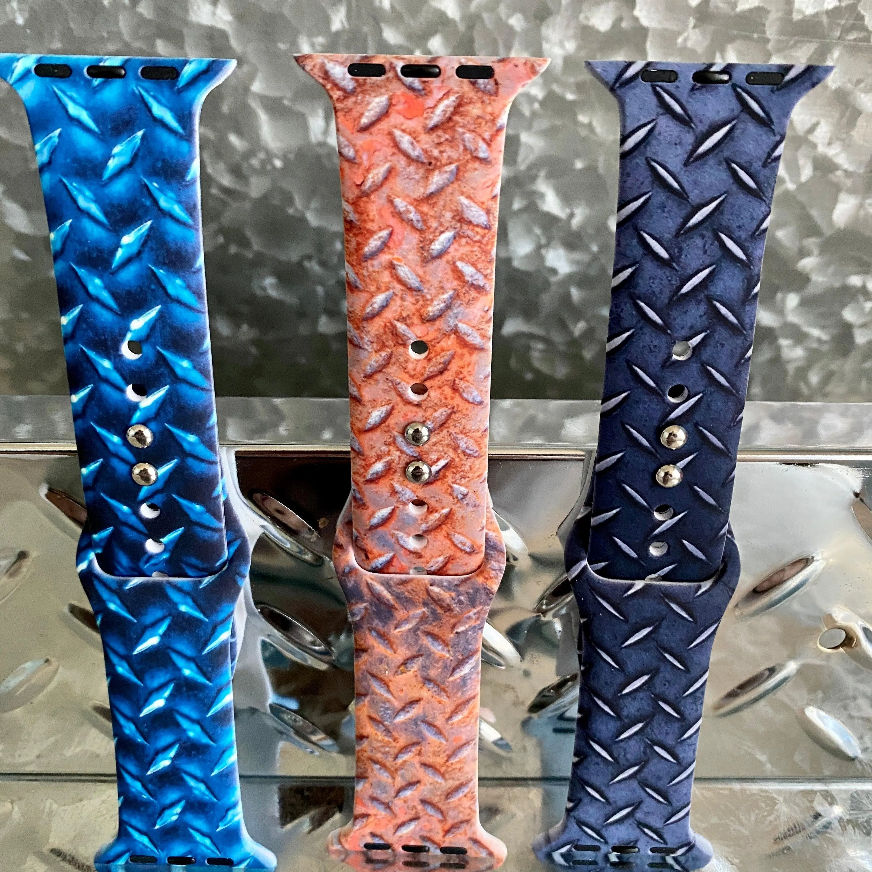 Diamond Plated Steel Print Silicone Band For Apple Watch Multiple Colors Available