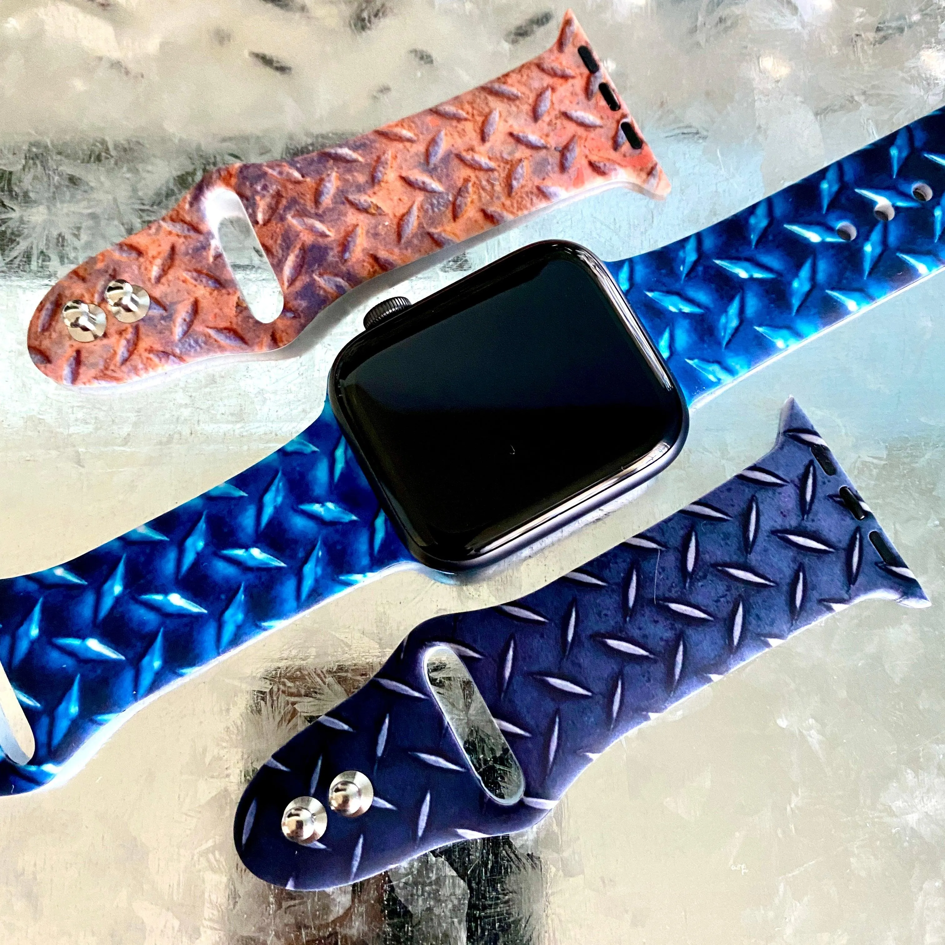 Diamond Plated Steel Print Silicone Band For Apple Watch Multiple Colors Available