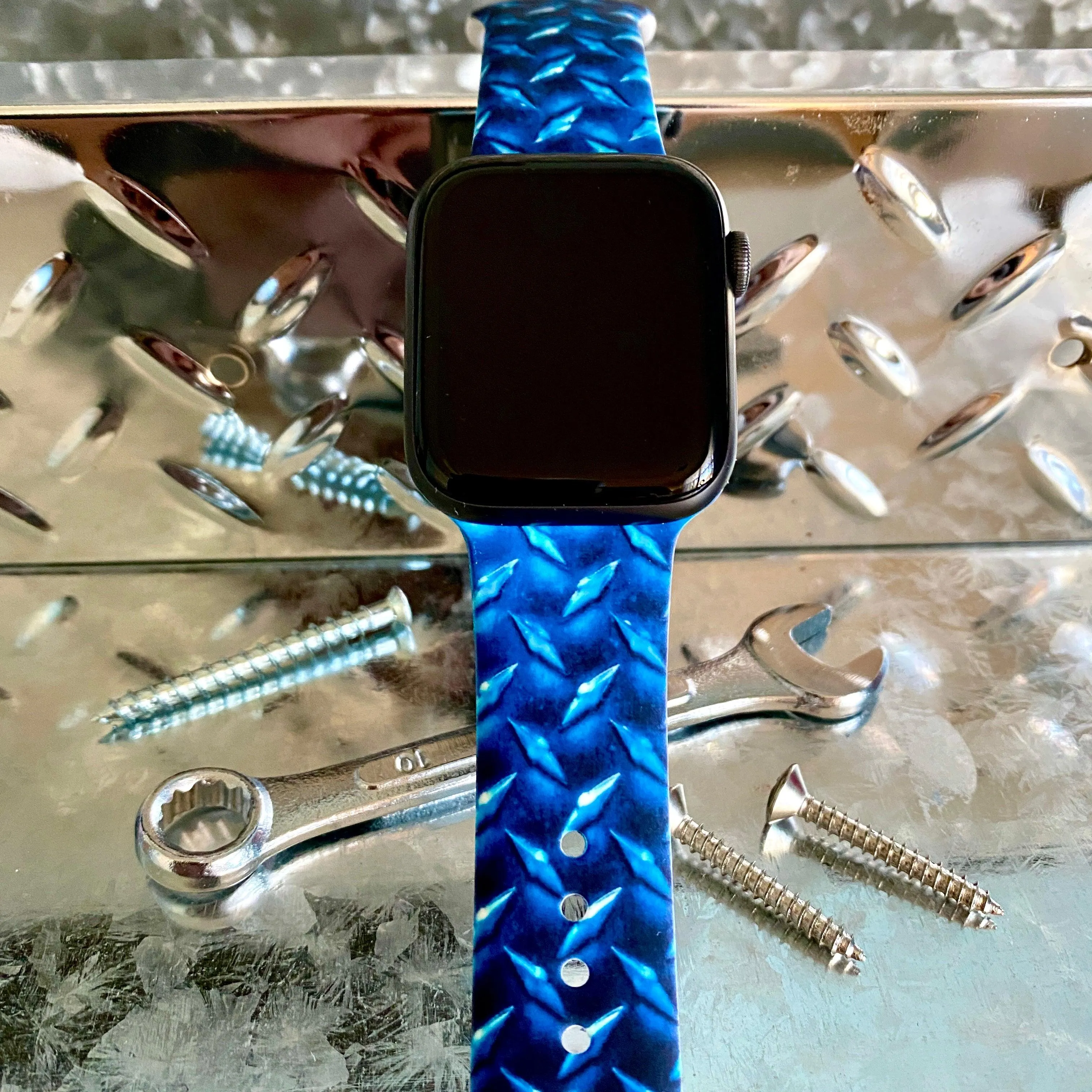 Diamond Plated Steel Print Silicone Band For Apple Watch Multiple Colors Available