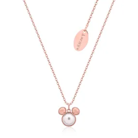 Disney Rose Gold Plated Sterling Silver Mickey Mouse Pearl Pendant On Chain