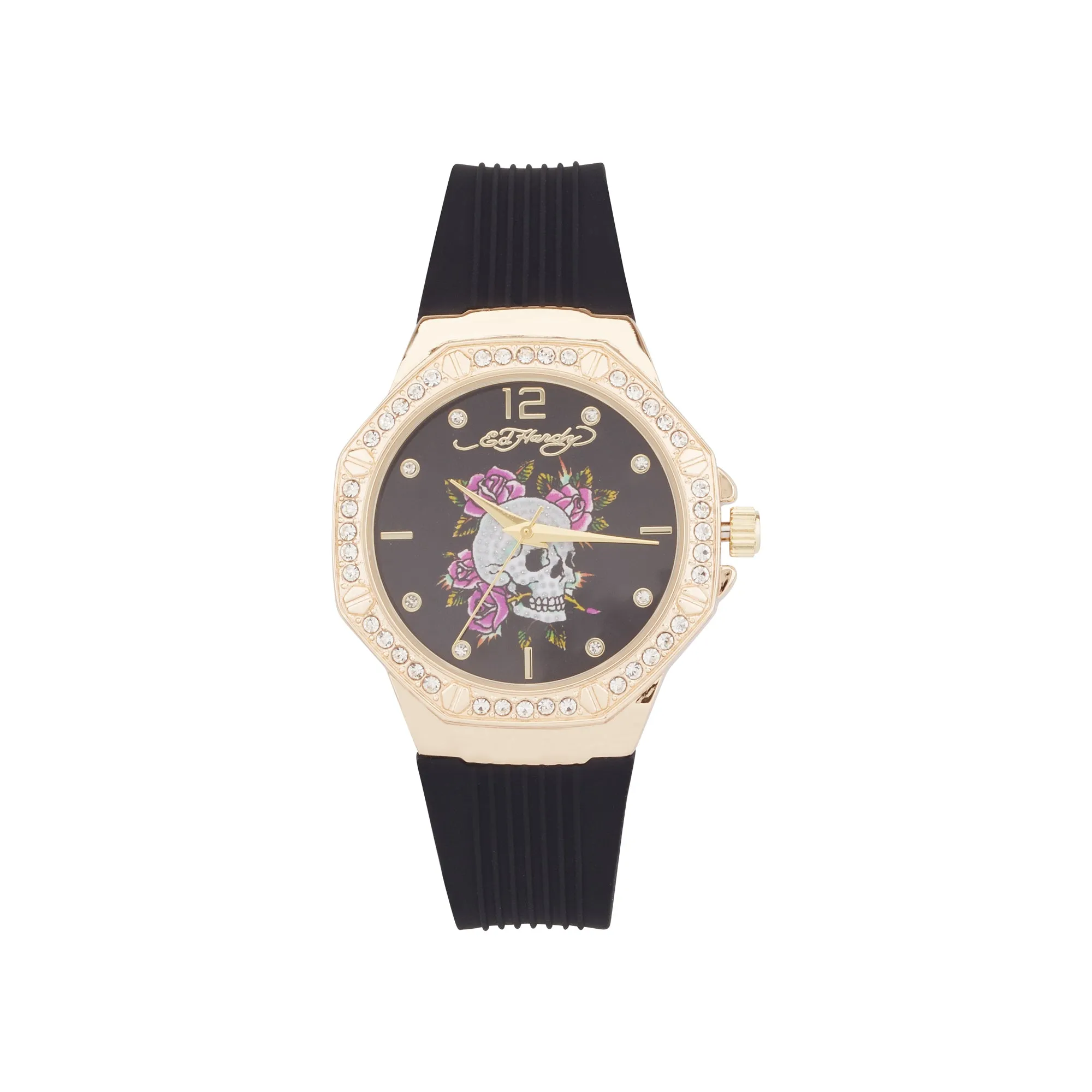 Ed Hardy Ladies Rubber Black/Black Plain Analog Watch