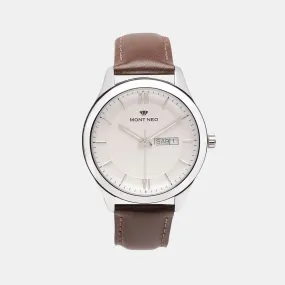 Elegant Silver Analog Men Leather Watch 8009D-L1103