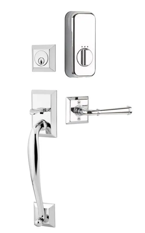 Emtek Single Cylinder Franklin Handleset EMPowered Motorized Smart Lock Upgrade With Lowell Glass Knob